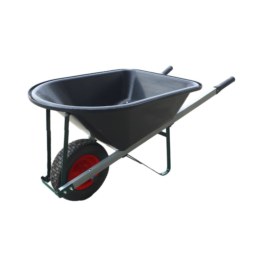 Builders Wheelbarrow, Poly Tray, Wide Wheel