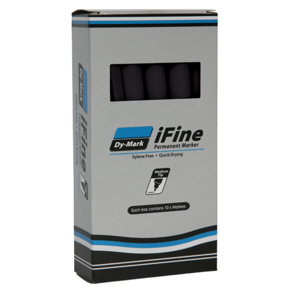 Dy-Mark iFine Permanent Marker Pen - Black (ea/Box 10)