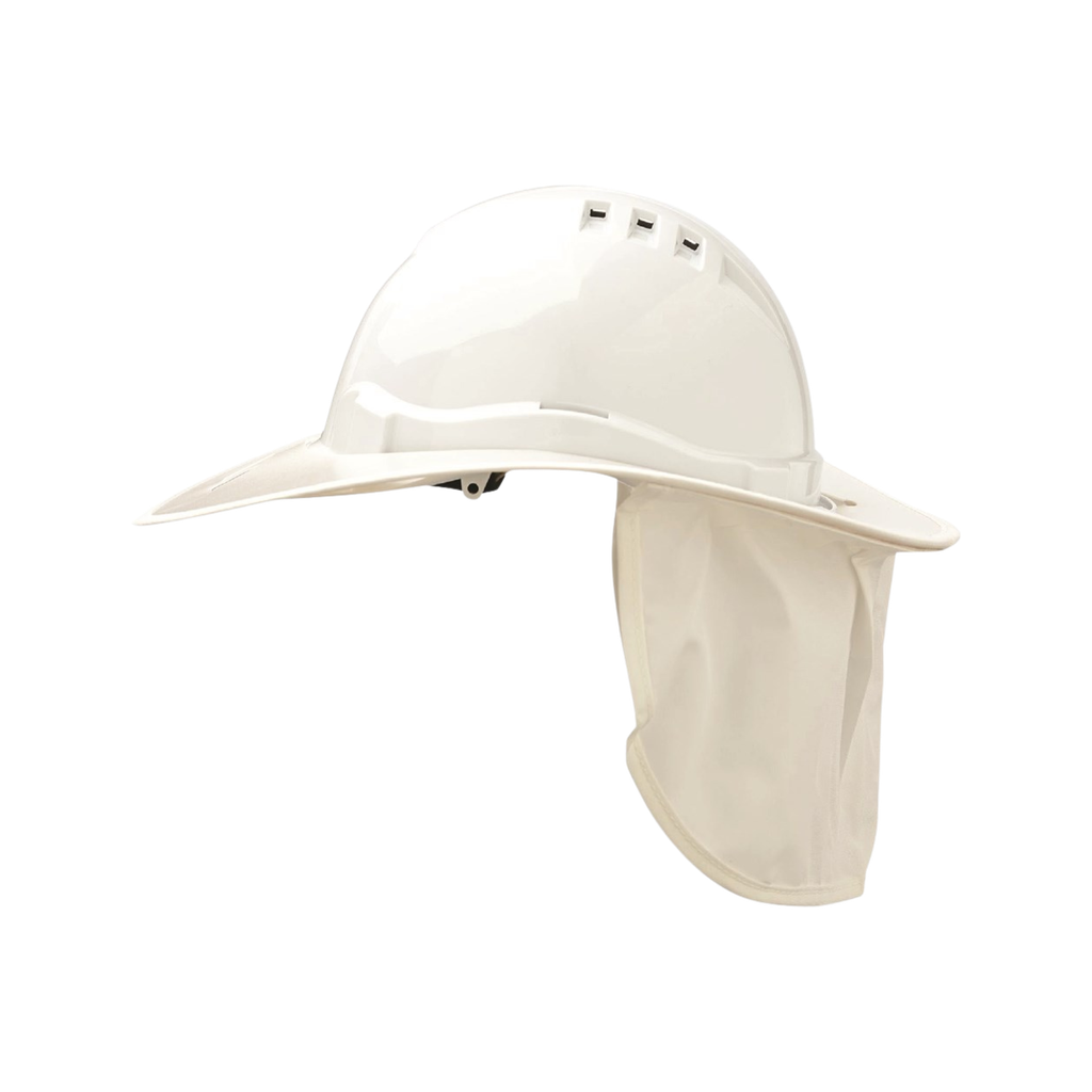 Hard Hat Plastic Snap Brim w/- neck flap WHITE