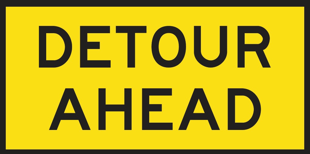 Boxed Edge Sign Metal Class 1W Reflective 1200 x 600mm - Detour Ahead