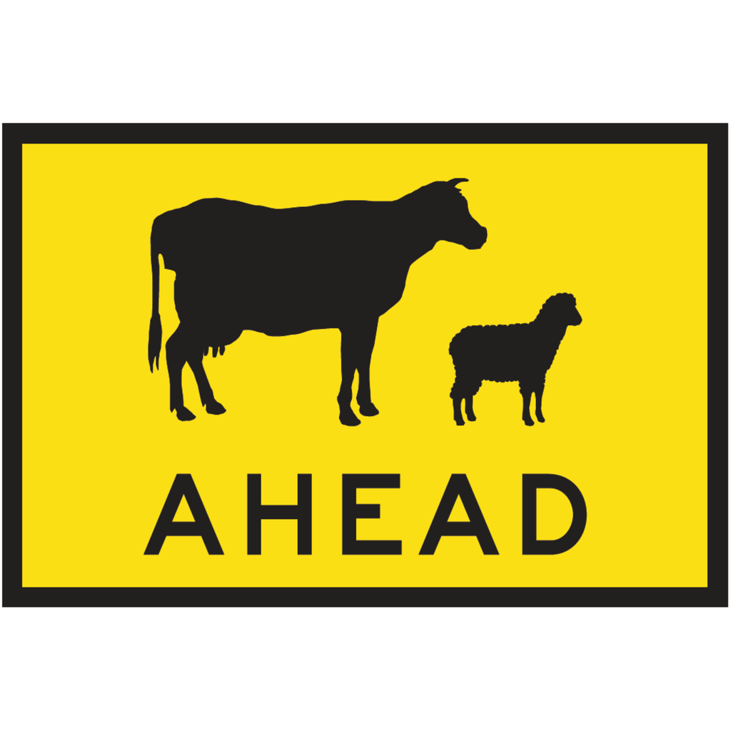 Boxed Edge Sign Metal Class 1W Reflective 1500 x 900mm - Cattle and Sheep Symbol Ahead