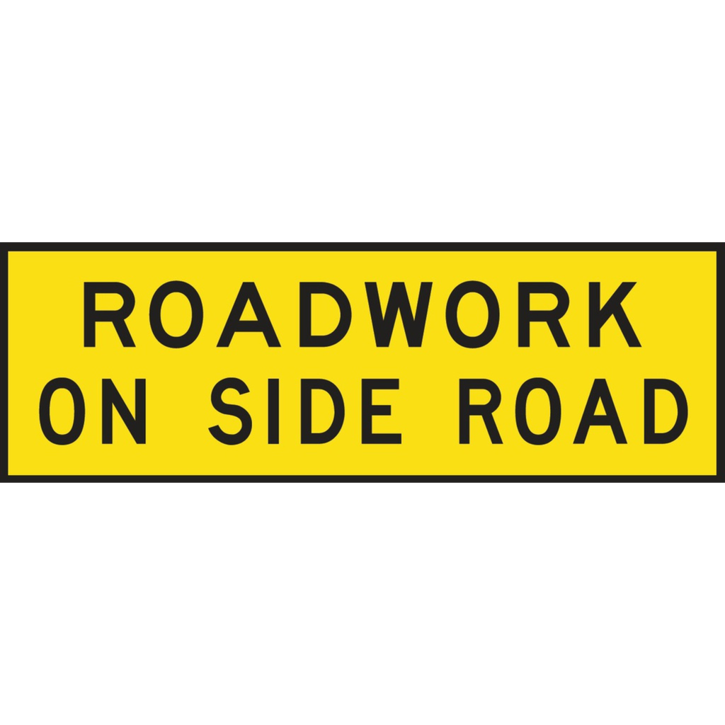Boxed Edge Sign Metal Class 1W Reflective 2400 x 900mm - Roadwork On Side Road