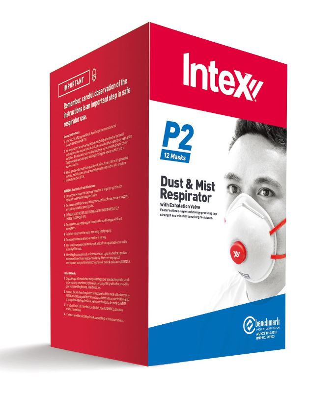 P2 Intex Dust Masks w/- Valve (Box of 12)