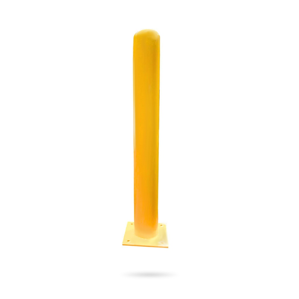 Yellow Safety Steel Bollard - 915mm(H) x 110mm dia - 10.5kg - Surface Mount (Square Base)