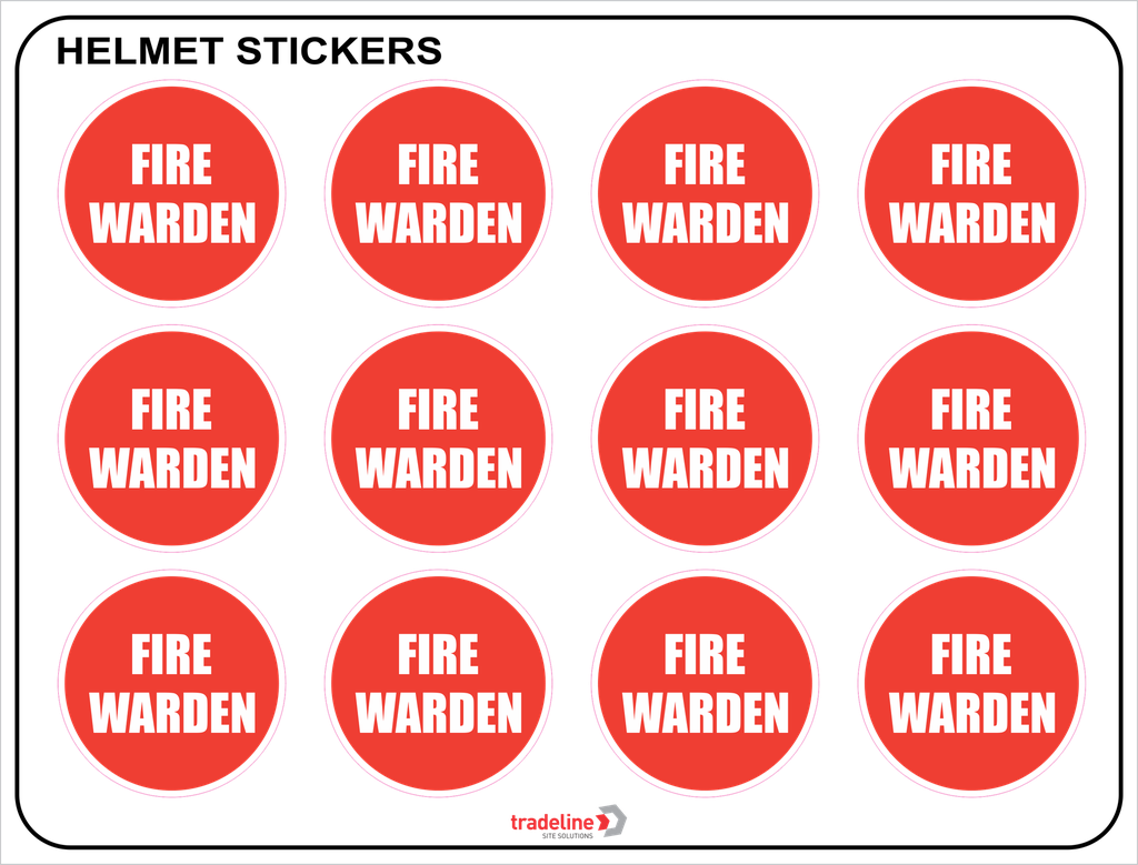 Hard Hat Stickers - (12 on sheet) - Fire Warden