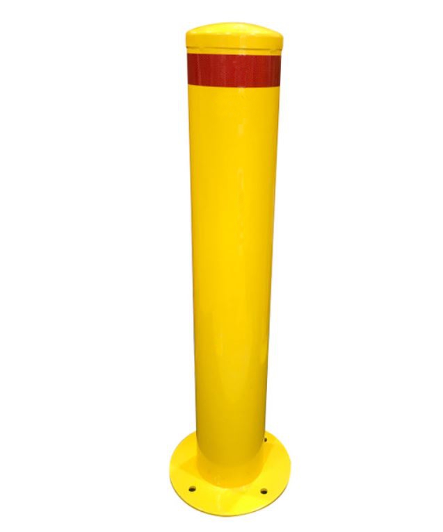 Safety Yellow Steel Bollard - 1200mm(H) x 220mm Dia - Surface Mount - 5mm wall thickness
