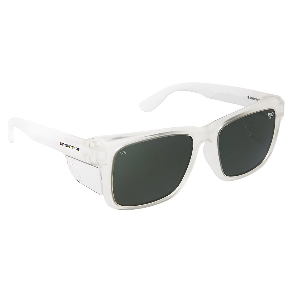 Style Safety Glasses Frontside POLARISED Smoke Lens with Clear Frame