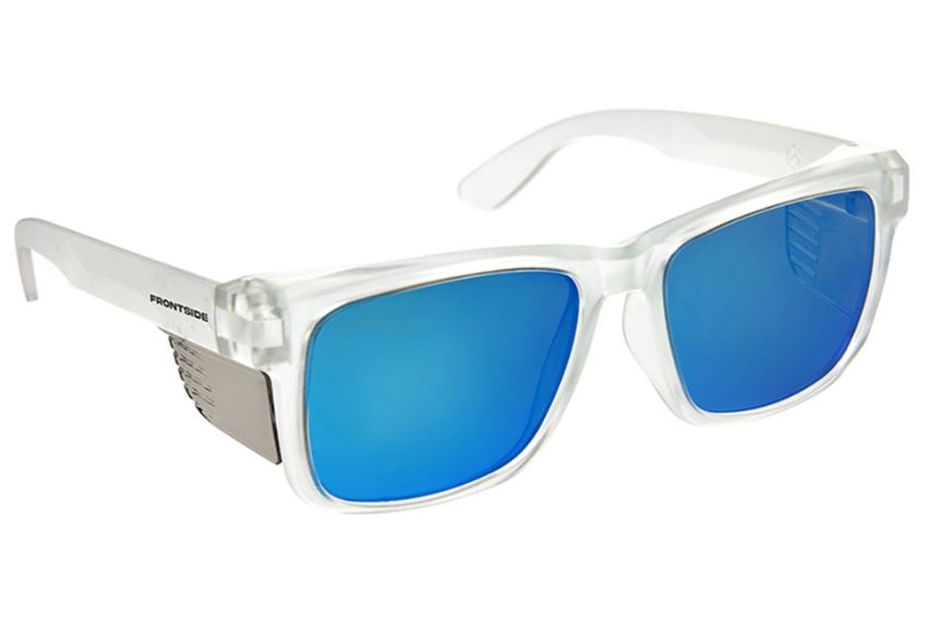 Style Safety Glasses Frontside POLARISED Blue Revo Lens with Clear Frame