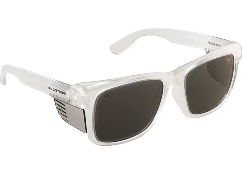 Style Safety Glasses Frontside Smoked Lens with Clear Frame