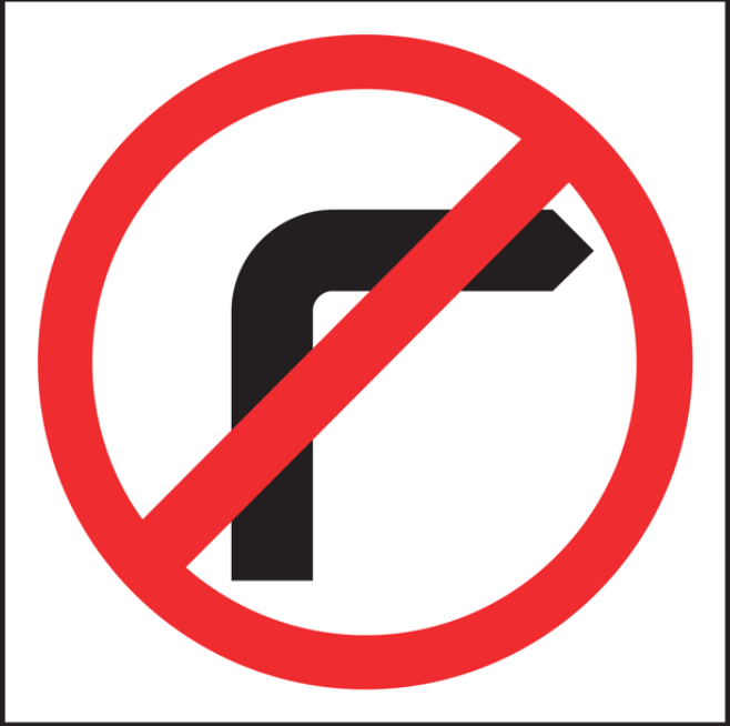 Multi Message Sign 600 x 600mm Class 1 Coreflute - No Right Turn Symbol