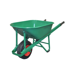[W800S] Builders Wheelbarrow - Wide Wheel, Green Steel Tray